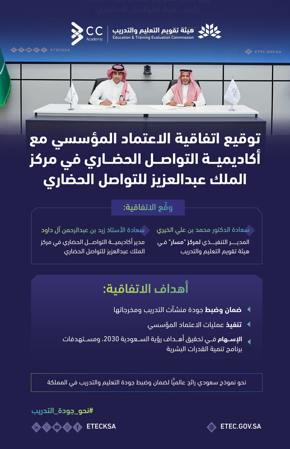 الهيئة توقّع اتفاقية تنفيذ الاعتماد المؤسسي مع أكاديمية التواصل الحضاري